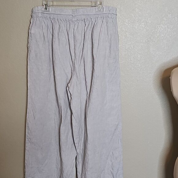 Halston XL Linen Light Neutral Tan Wide Leg Crop Pant - Picture 4 of 8